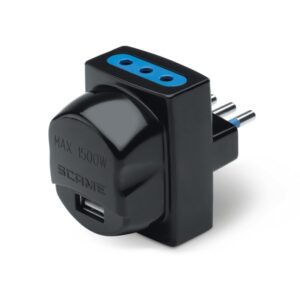 USB ADAPTOR 2P+E-10A-(S11) BLACK 2x2P+E-10A-(P11) 1xUSB 5V 1.2A