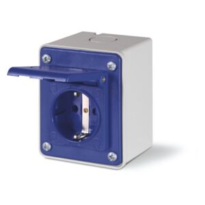 SURFACE MOUNTING SOCKET 2P+E 16A DRILLING POINT MARK IP54 GERMAN SHUTTERED
