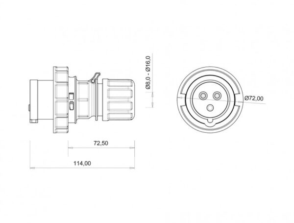 Straight Plug BC1-1403-7011  IP Class IP67 Volt 220V-250V Hertz 50Hz - 60Hz Pole 2P+E - Image 3
