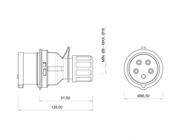 Straight Plug IP Class IP44 Ampere 5/16A Volt 380V-450V Hertz 50Hz - 60Hz - Image 2