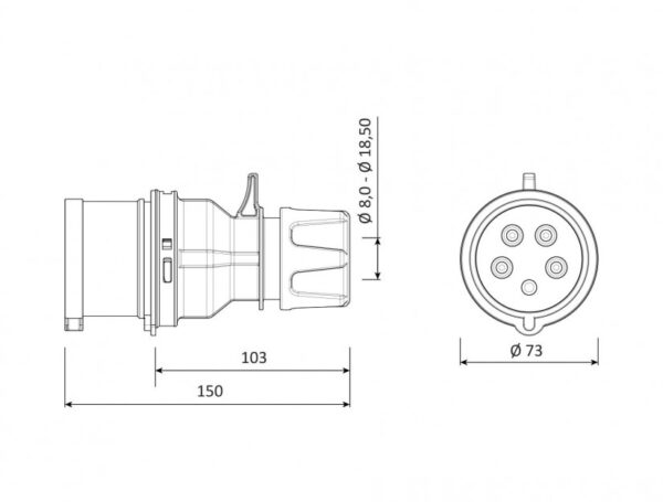 Straight Plug IP Class IP44 Ampere 32A Volt 380V-450V Hertz 50Hz - 60Hz - Image 2